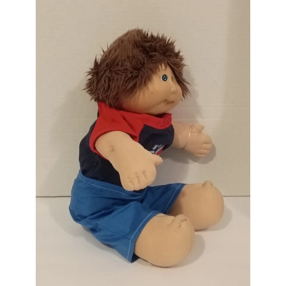 Vintage Cabbage‎ Patch Kids Boy Doll Brown Hair Blue Eyes Train Shirt Shorts